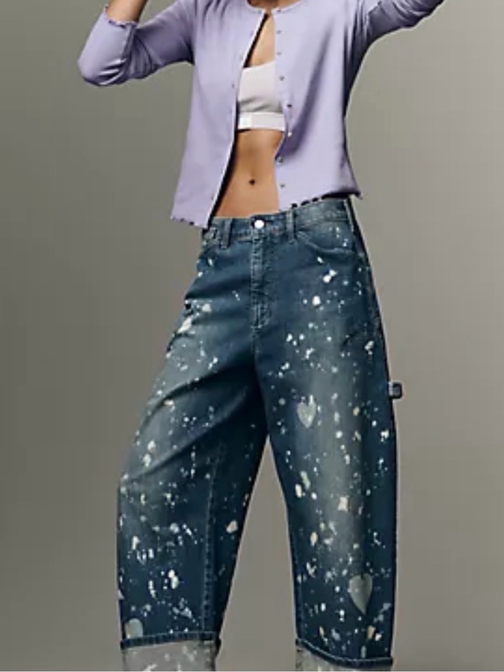 Anthropologie Blue Paint-Splatter Boyfriend Jeans
